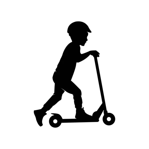 Pojke Ridning Scooter Vit Bakgrund Vektor Illustration — Stock vektor
