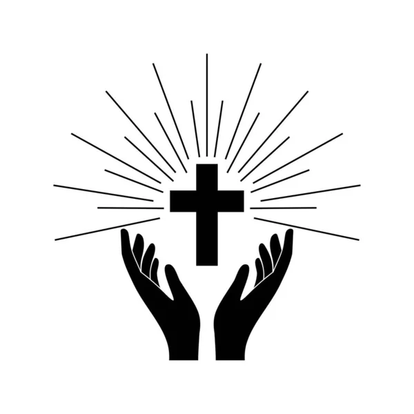 Mano Con Símbolo Cruz Religión Cristiana Concepto Religioso Ilustración Vectorial — Vector de stock
