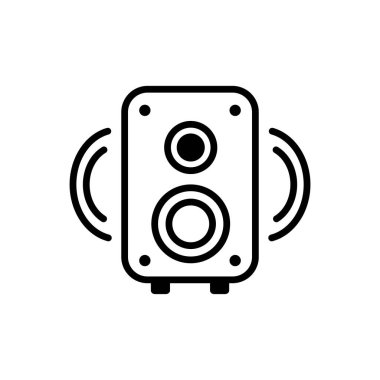 Beyaz arkaplanda izole hoparlör vektörü, müzik işareti logosu konsepti, mobil ui 'den doğrusal element tasarımı