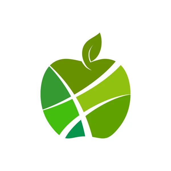 Yapraklı Yeşil Elma Logo Tasarım Vektörü — Stok Vektör