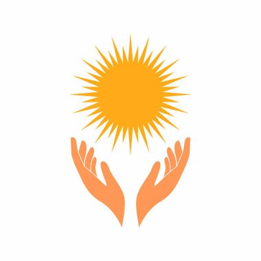Güneş sembolünü tutan ellerin vektör çizimi