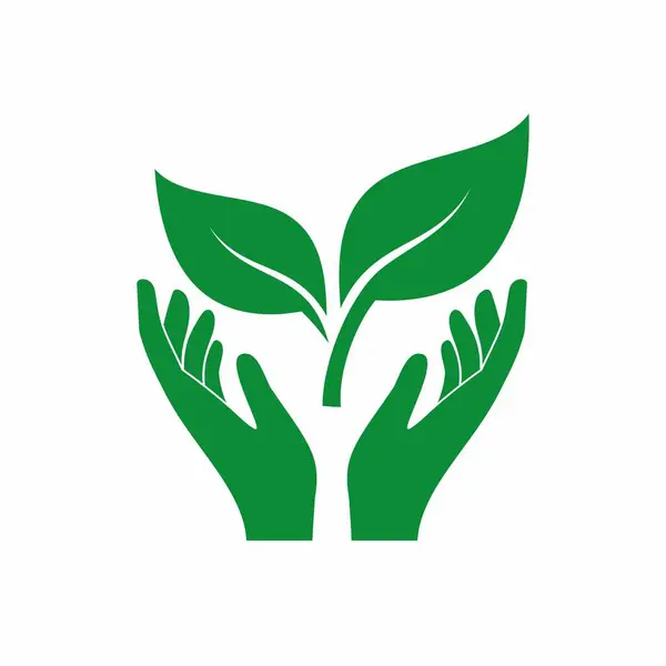 Ręka Gospodarstwa Zielony Liść Charakter Wektor Logo — Wektor stockowy
