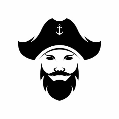 Beyaz arka planda siyah beyaz korsan kaptanı