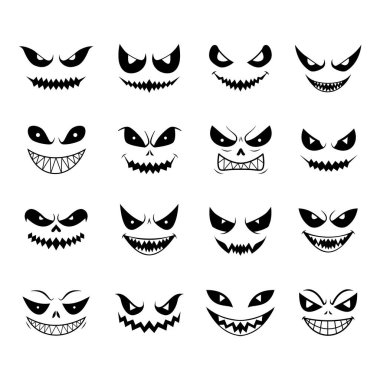 Cadılar Bayramı vektörü için korkunç yüz seti dekorasyonu