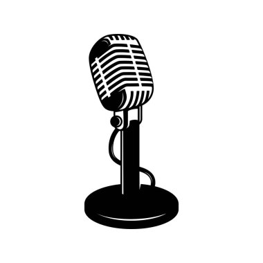 Eski stand mikrofon logosu podcasting simgesi vektörü