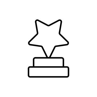 Yıldız biblo çizgisi simgesi. Başarı, başarı, zirve, geri bildirim, değerlendirme, değerlendirme, tepki, ödül, rozet, kupa. İş konsepti. Beyaz arkaplanda vektör siyah çizgi simgesi