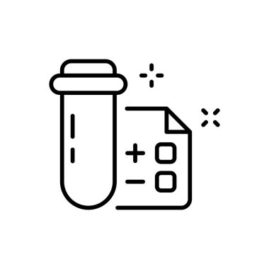 Analiz çizgisi simgesi için test tüpü. Laboratuvar testi, pozitif ve negatif sonuçlar, artı, eksi, korona, kovid, virüs, tıbbi muayene, doktor, hasta. Sağlık sigortası konsepti. Vektör satırı simgesi