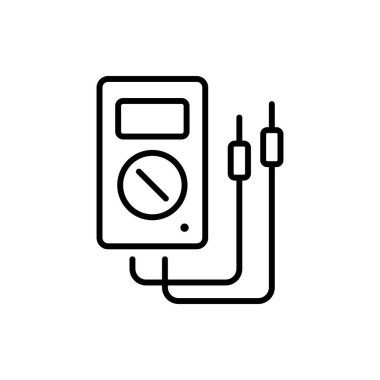 Ammetre çizgisi simgesi. Voltmetre, yüksek voltaj, kablolar, terminaller, elektrik devresi, kablolama, anahtar, servis, yemek, soket, elektrik akımı, elektrik. Teknoloji konsepti. Vektör satırı simgesi