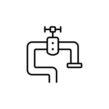 Su hattı ikonlu musluk. Sıvı, su boruları, virüs, el yıkama, su boruları, köpük, sabun, dezenfektan. Kişisel bakım konsepti. Beyaz arkaplanda vektör satırı simgesi