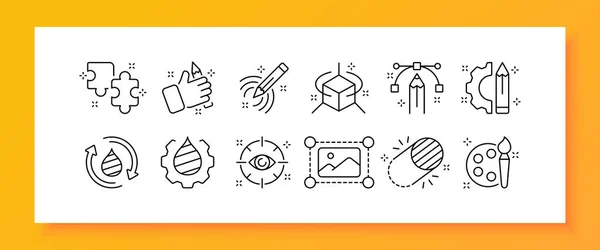 Grafiken Setzen Symbole Kreativität Kreative Beschäftigung Kompass Puzzleteile Hand Pinsel — Stockvektor
