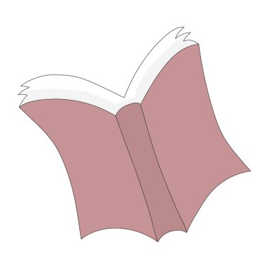 Open book with pink cover. Literature, knowledge, textbook, education, learning, novel, reading, getting information, flipping pages, library. Vector illustration pastel colors on white background