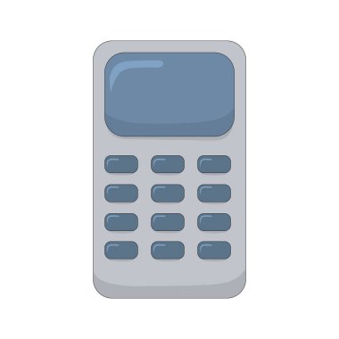 Calculator. Gray case, blue screen and buttons, electronic device for calculations, accounting, financial management, data analysis, analytics, balance. Vector illustration on white backround