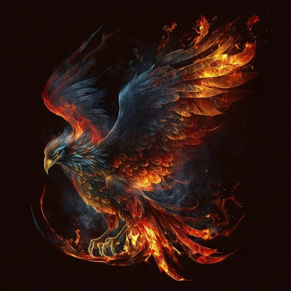 The phoenix bird rises from the fire. Rebirth, fantasy, symbol of eternal life, mythical creatures, legends, high resolution, illustrations, art. AI