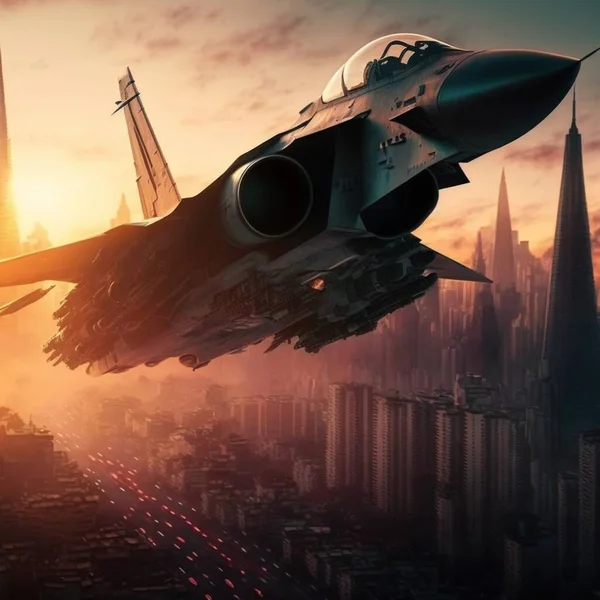 The plane is flying at low altitude in the city. Military conflict, aviation, city life, state of emergency, high resolution, illustrations, art. AI