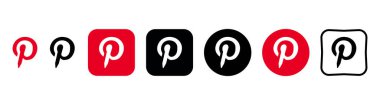Collection of different Pinterest icons. Social media logo. Line art and flat style isolated on white background. Vector line icon for business and advertising