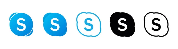 Coleção Diferentes Ícones Skype Logotipo Mídia Social Arte Linha Estilo — Vetor de Stock