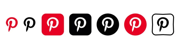 Collection Different Pinterest Icons Social Media Logo Line Art Flat — Vettoriale Stock