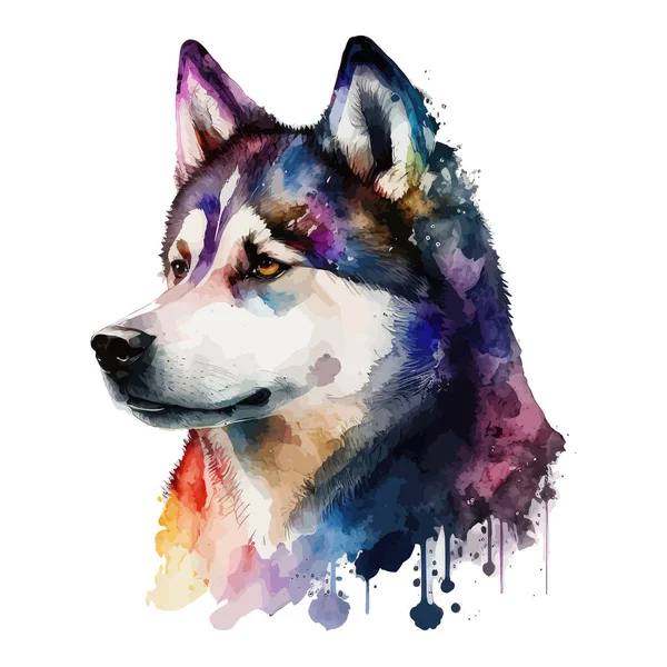 Picture Husky Brown Eyes Painted Watercolor White Background Lovely Pets — Wektor stockowy