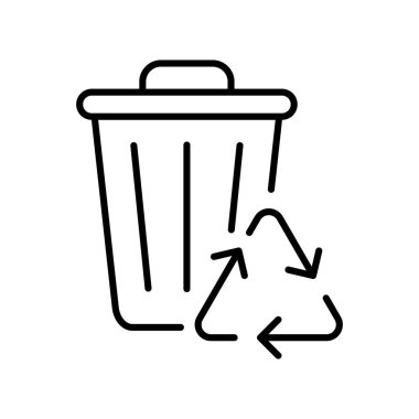 Trash can with recycling line icon. Rubbish, keeping the planet clean, green peace, pollution. Security ecology. Vector line icon on white background