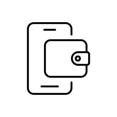 Phone with wallet line icon. Money, money transfers, online transfers, leather goods, wallets, online payment, pocket money. Business concept. Vector line icon on white background