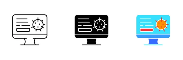 Ilustracja Monitora Komputerowego Ikoną Wirusa Przedstawiającą Koncepcję Cyberzagrożeń Złośliwego Oprogramowania — Wektor stockowy
