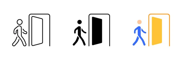Vector Illustration Person Walking Exit Sign Vector Set Icons Line — Stock Vector