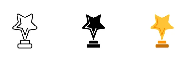Image Star Pedestal Symbolizing Achievement Success Vector Set Icons Line — Stock Vector