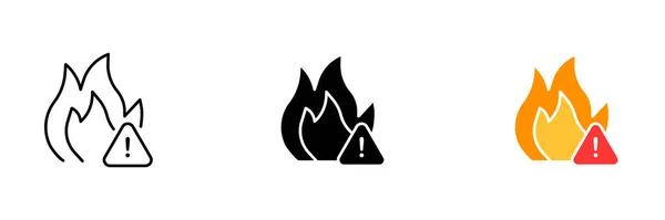 Black Yellow Danger Sign Word Fire Graphic Flames Vector Set — Stock Vector