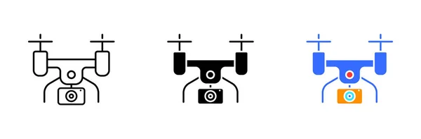 Uma Ilustração Vetorial Drone Com Uma Câmera Ligada Ele Conjunto — Vetor de Stock