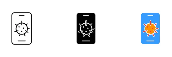 Smartphone Med Virusikon Röd Cirkel Vit Bakgrund Vektor Uppsättning Ikoner — Stock vektor
