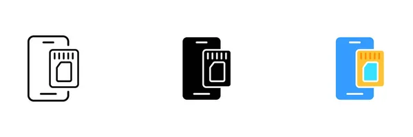 스마트폰 이미지 파일에 Sim 카드의 아이콘 표시되어 검은색 양식으로 수있는 — 스톡 벡터