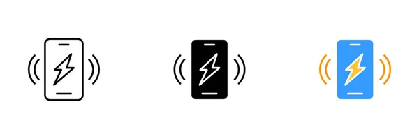Телефон Символом Молнии Экране Векторный Набор Иконок Линии Черный Красочные — стоковый вектор