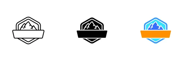 Ikona Tarczy Grafiką Górską Reprezentująca Siłę Ochronę Wytrzymałość Vector Zestaw — Wektor stockowy