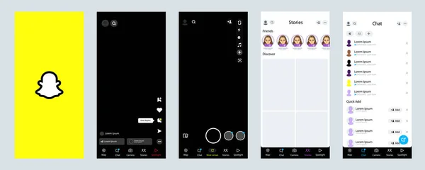 Snapchat Mockup Snapchat Logo Set Snapchat Screen Social Media Social — Stock Vector