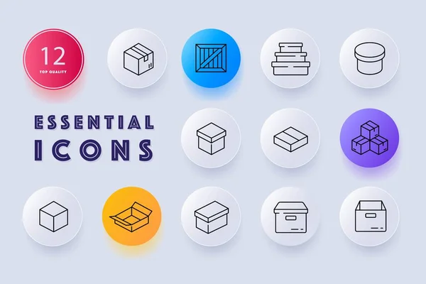 Conjunto Iconos Ilustración Cajas Cartón Paquetes Contenedores Para Almacenamiento Envío — Vector de stock