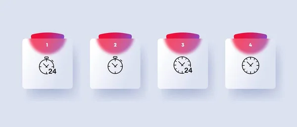アイコンセットを見てください 時間管理や装飾的なアクセサリーとして イラストには時計の顔が含まれています 時計のコンセプト ガラス形態論的スタイル ビジネスと広告のベクトルラインアイコン — ストックベクタ