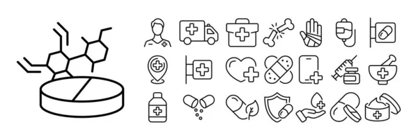 Σύνολο Ιατρικών Εικονιδίων Εικονογραφήσεις Που Αντιπροσωπεύουν Διάφορες Ιατρικές Έννοιες Και — Διανυσματικό Αρχείο