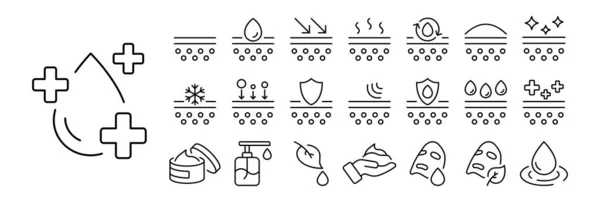 Set Von Hautpflegesymbolen Illustrationen Verschiedenen Aspekten Der Hautpflege Und Produkten — Stockvektor