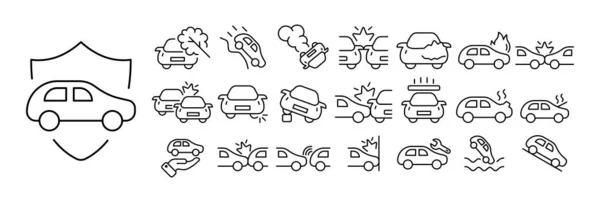 Conjunto Ícones Acidentes Carro Ilustrações Retratando Vários Cenários Acidentes Carro — Vetor de Stock