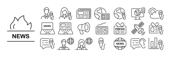 Set News Icons Illustrations Representing Various Elements Related News Newspapers — Stock Vector