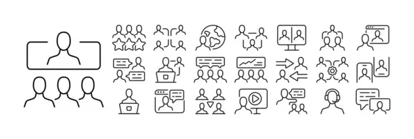 Conjunto Ícones Comunicação Ilustrações Que Retratam Vários Símbolos Elementos Relacionados — Vetor de Stock