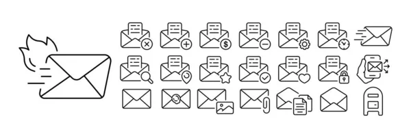 Conjunto Ícones Correio Ilustrações Retratando Vários Símbolos Relacionados Correio Como — Vetor de Stock