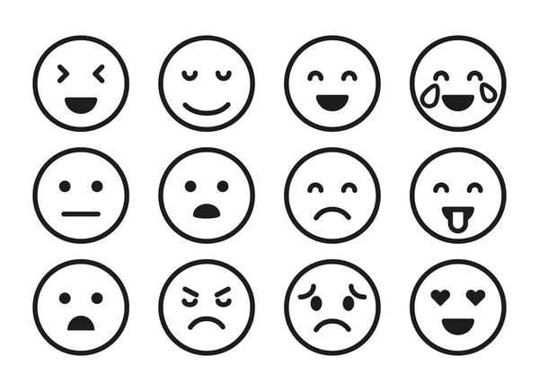 Conjunto Ilustraciones Iconos Sonrientes Con Una Variedad Expresiones Faciales Emociones — Archivo Imágenes Vectoriales