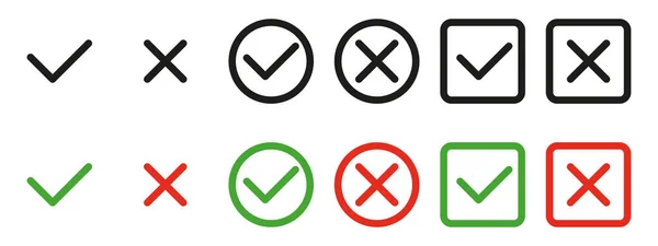 Checkmarks Kruisen Die Worden Gebruikt Als Visuele Symbolen Voor Het — Stockvector