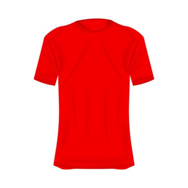 Kırmızı renkli tişört mankeni. Kısa kollu gerçekçi gömleğin maketi. Tasarım için boş alanı olan boş t-shirt şablonu