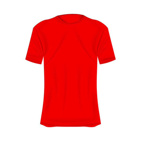 T-shirt mockup in red colors. Mockup of realistic shirt with short sleeves. Blank t-shirt template with empty space for design