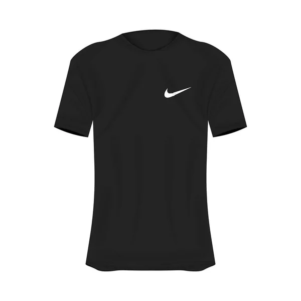 耐克标志T恤的黑色造型 改头换面的短袖衬衫 空白T恤衫模板 空白设计空间 耐克品牌 — 图库矢量图片