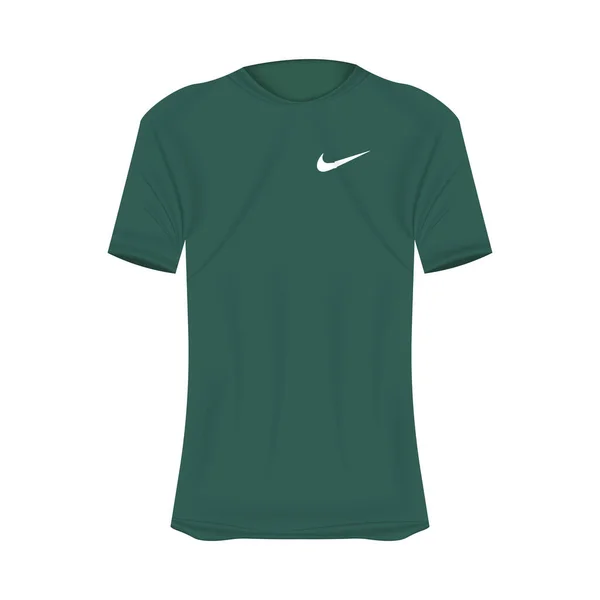 耐克标志T恤的绿色造型 改头换面的短袖衬衫 空白T恤衫模板 空白设计空间 耐克品牌 — 图库矢量图片