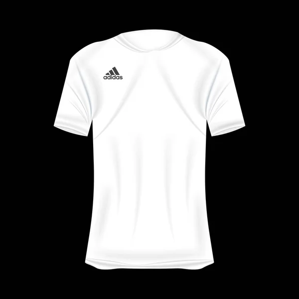 阿迪达斯的标志T恤衫是白色的 改头换面的短袖衬衫 空白T恤衫模板 空白设计空间 Adidas品牌 — 图库矢量图片