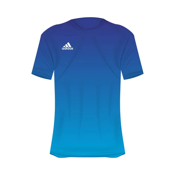 阿迪达斯的标志T恤衫是蓝色的 改头换面的短袖衬衫 空白T恤衫模板 空白设计空间 Adidas品牌 — 图库矢量图片